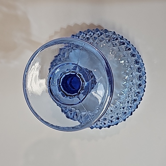 Indiana Glass Blue Diamond Point Footed Compote - Picture 3 of 11